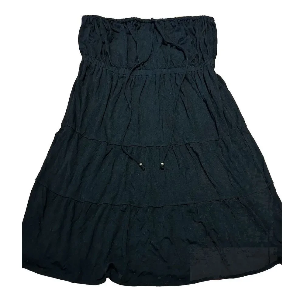 TIBI Strapless Dress Tiered Black Rayon Spandex‎ Size Small